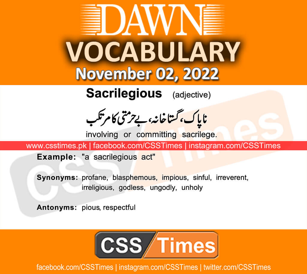 Daily DAWN News Vocabulary with Urdu Meaning (02 November 2022)