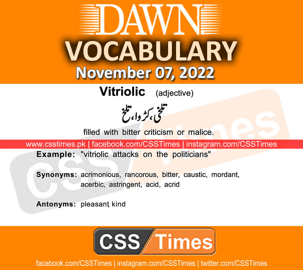 Daily DAWN News Vocabulary with Urdu Meaning (07 November 2022)