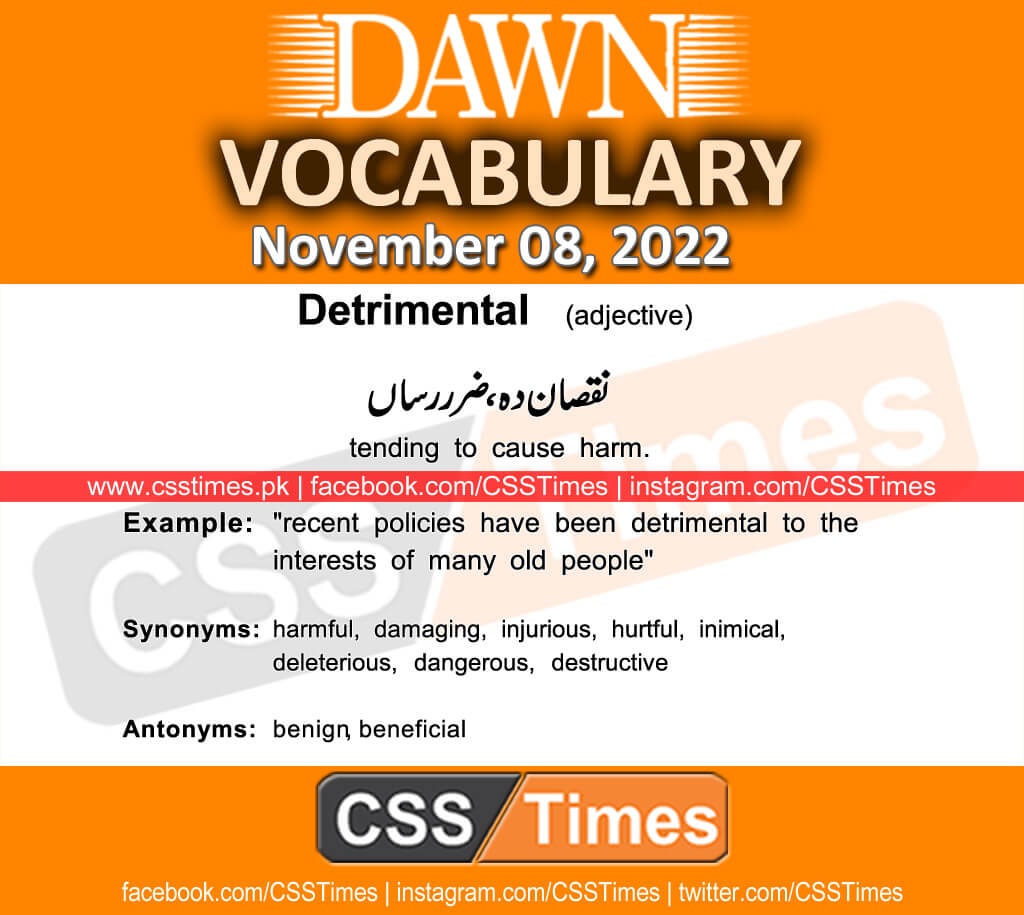 Daily DAWN News Vocabulary with Urdu Meaning (08 November 2022)