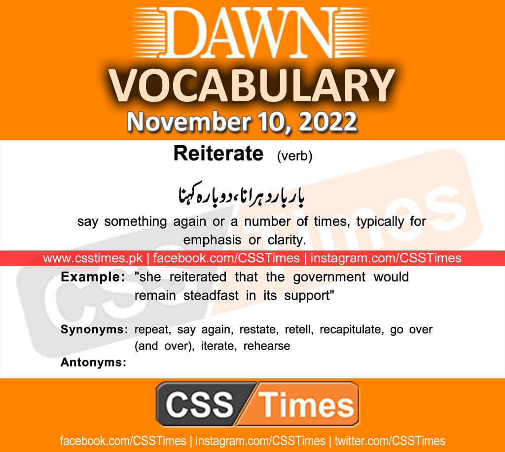 Daily DAWN News Vocabulary with Urdu Meaning (10 November 2022)