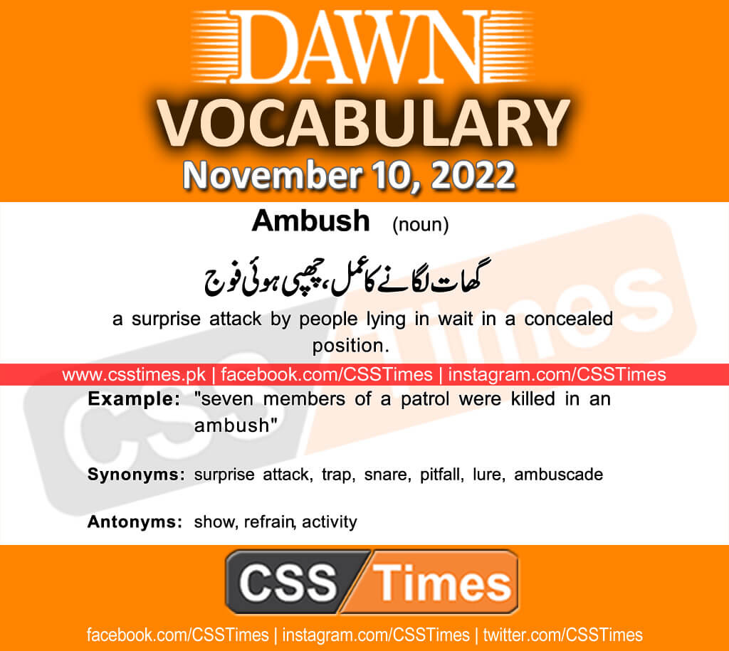 Daily DAWN News Vocabulary with Urdu Meaning (10 November 2022)