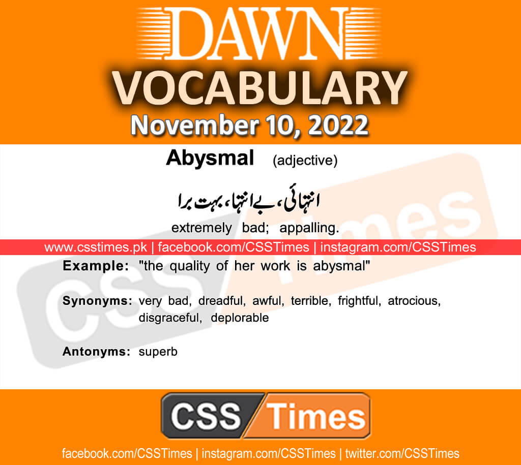 Daily DAWN News Vocabulary with Urdu Meaning (10 November 2022)