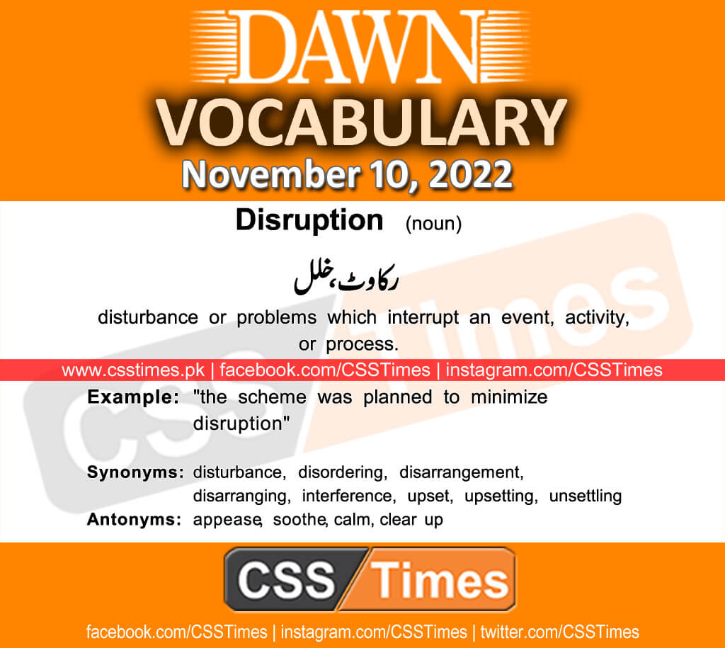 Daily DAWN News Vocabulary with Urdu Meaning (10 November 2022)