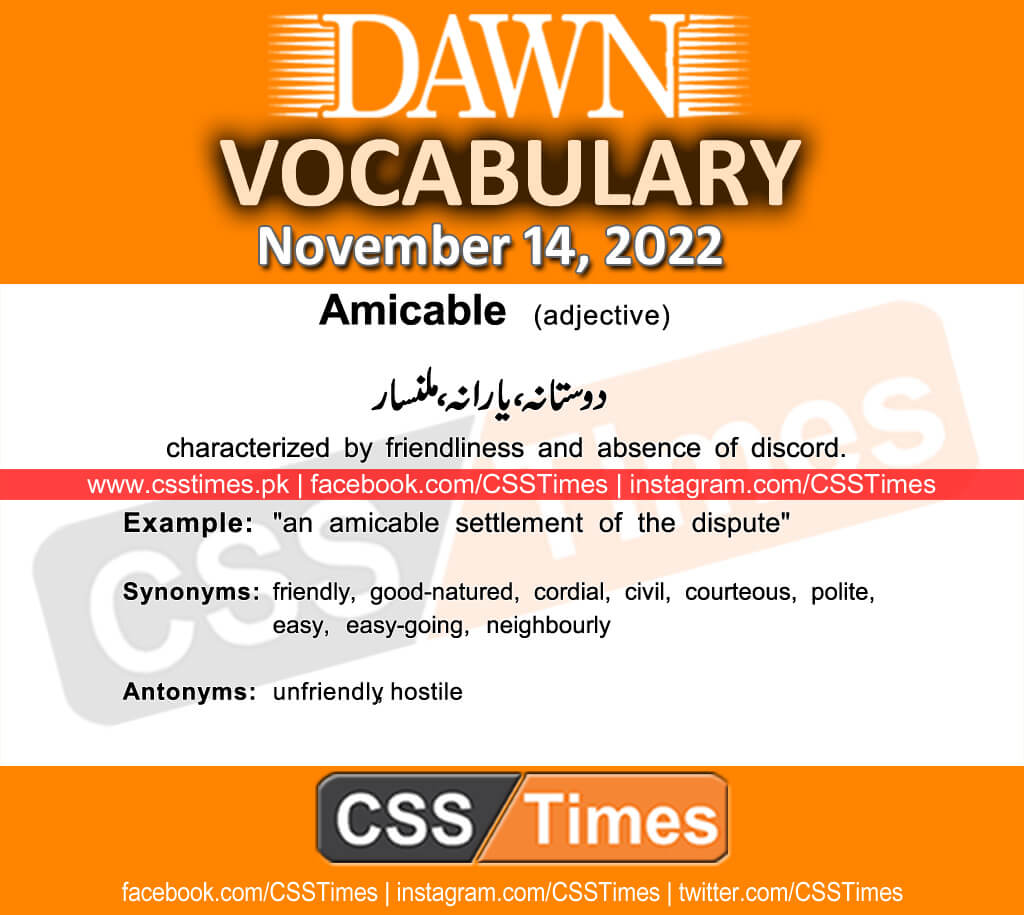 Daily DAWN News Vocabulary with Urdu Meaning (14 November 2022)