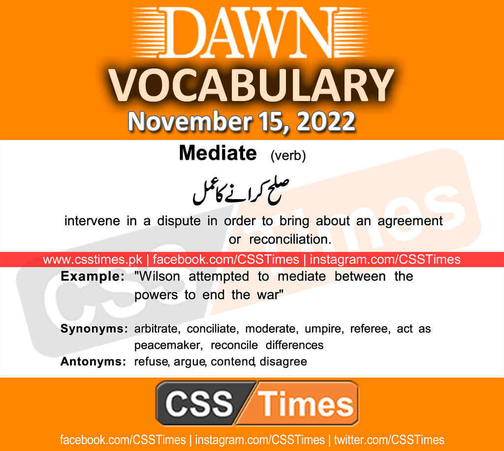 Daily DAWN News Vocabulary with Urdu Meaning (15 November 2022)