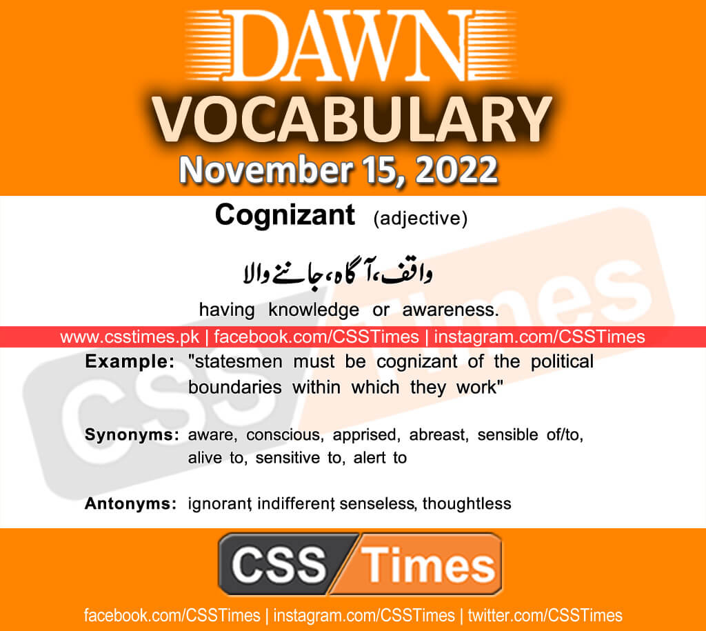 Daily DAWN News Vocabulary with Urdu Meaning (15 November 2022)