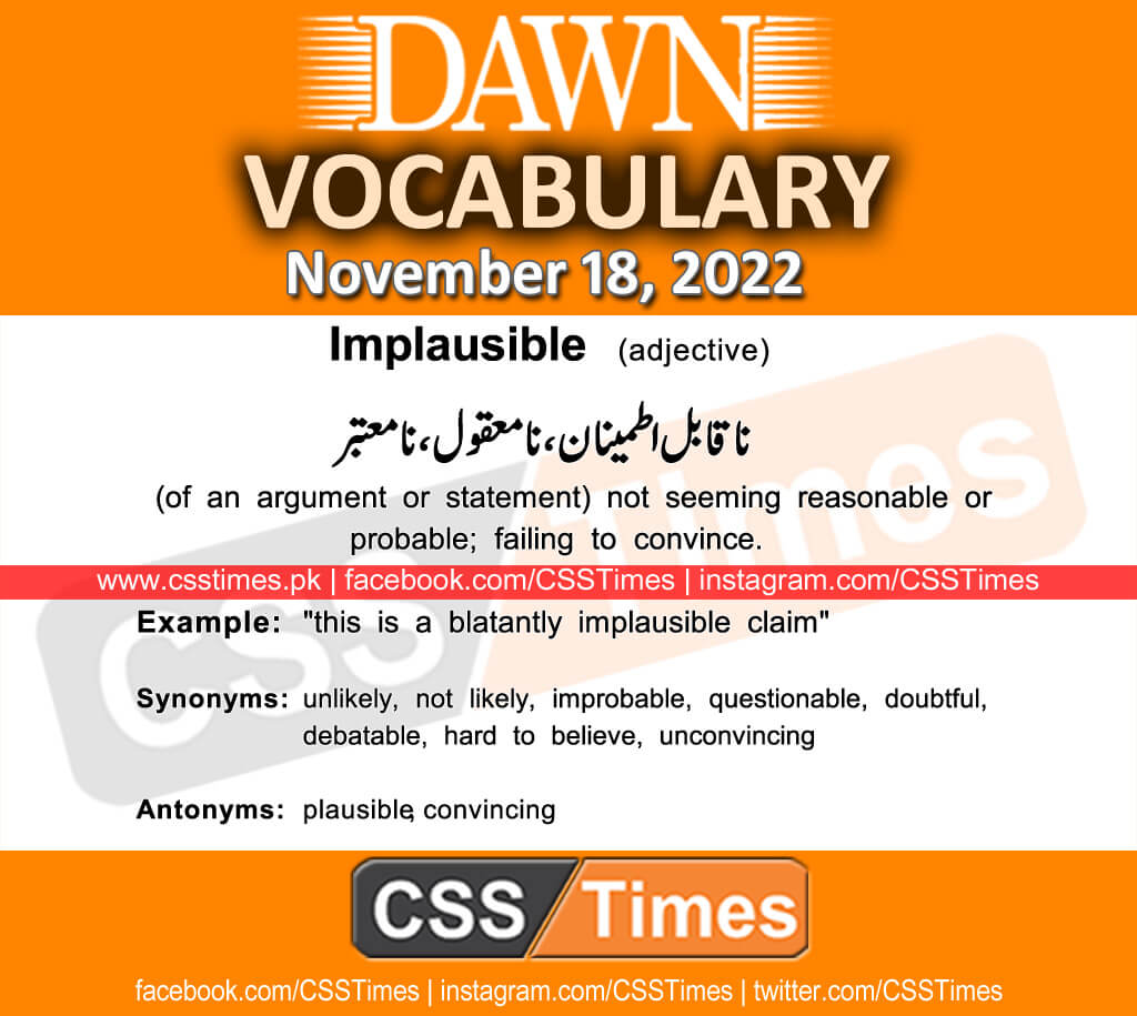 Daily DAWN News Vocabulary with Urdu Meaning (18 November 2022)