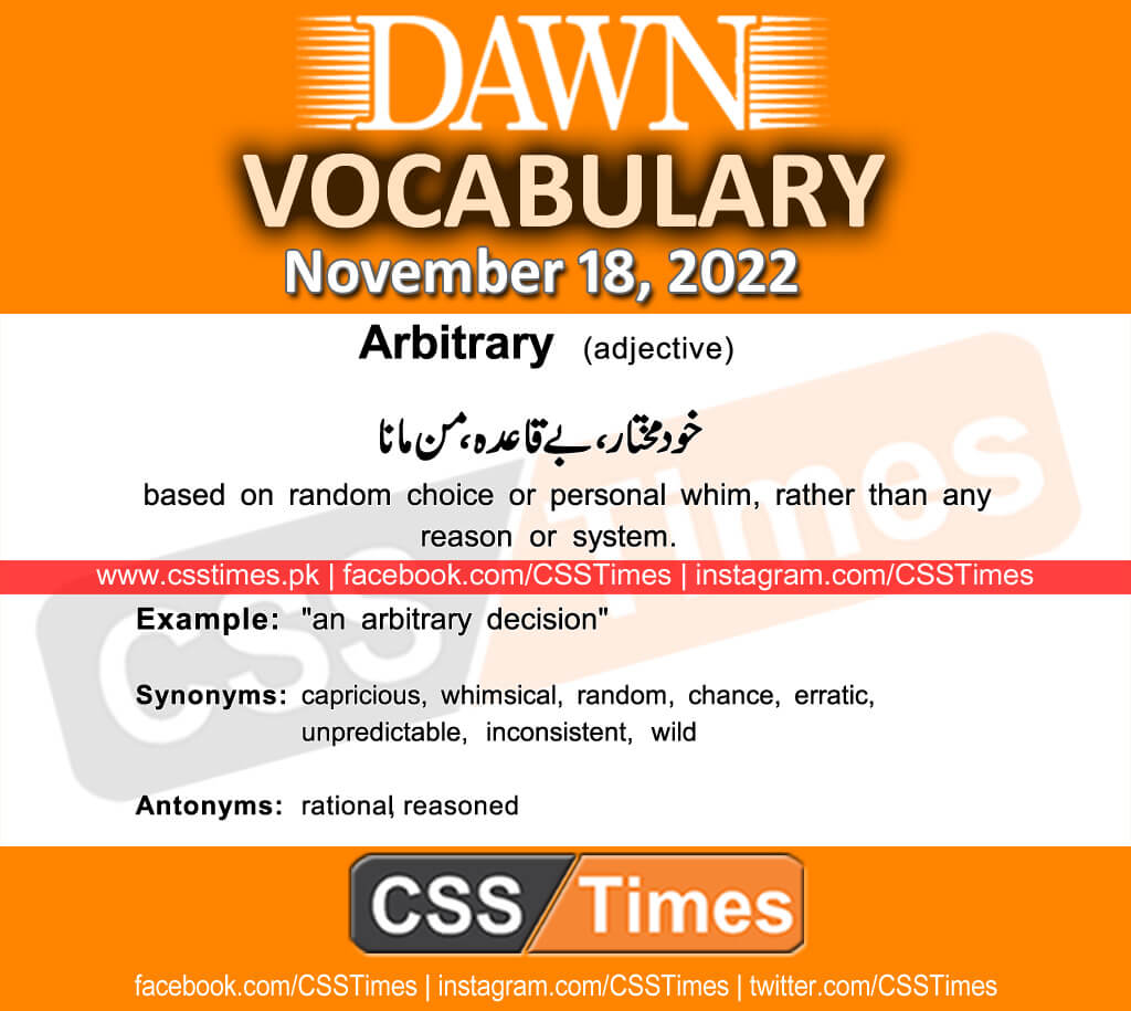 Daily DAWN News Vocabulary with Urdu Meaning (18 November 2022)