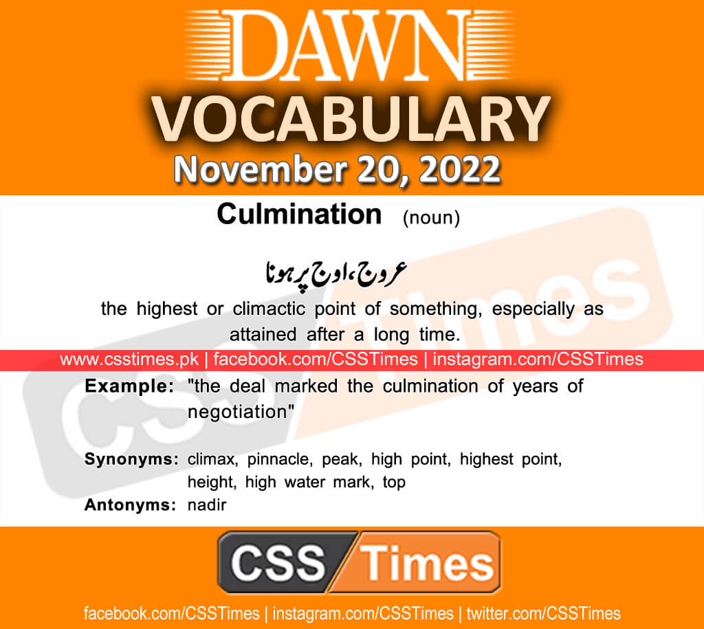 Daily DAWN News Vocabulary with Urdu Meaning (20 November 2022)