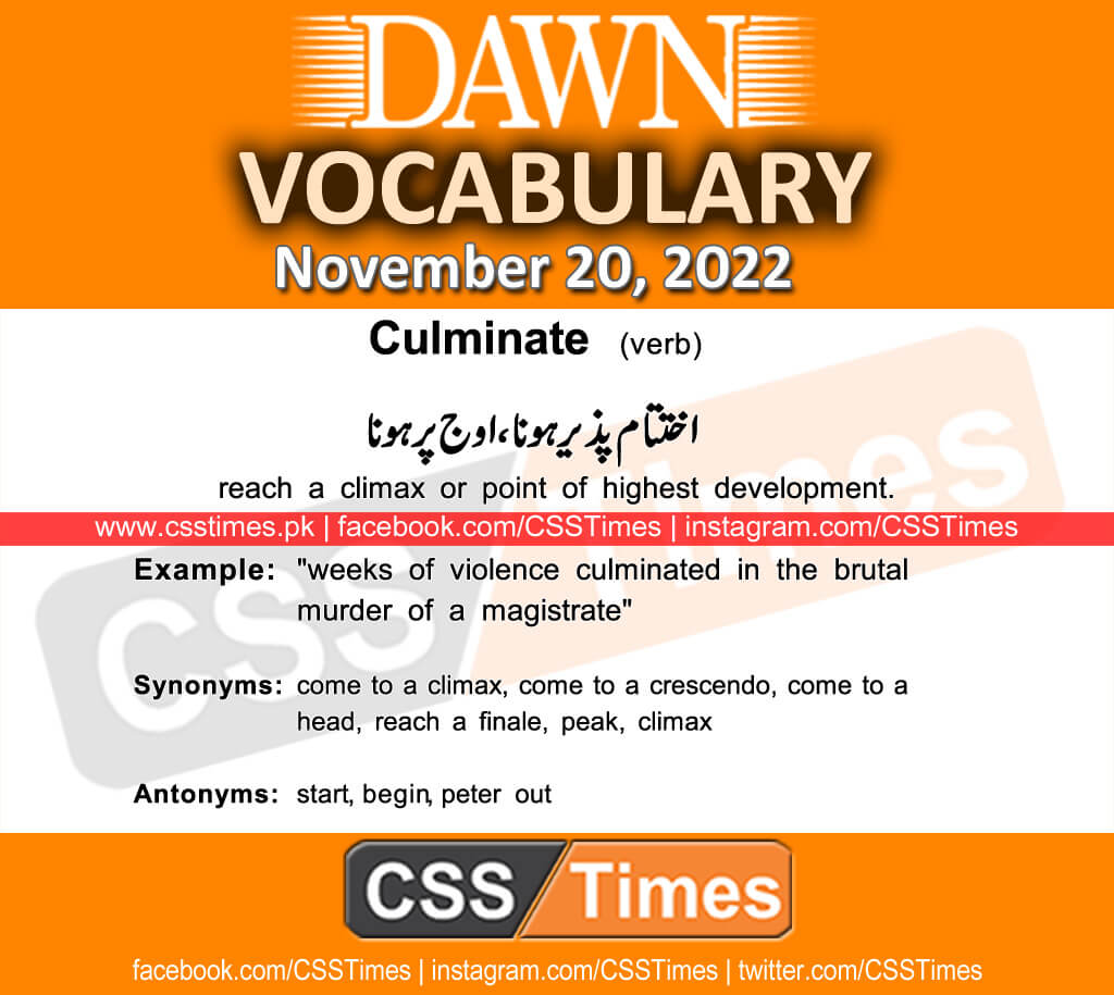 Daily DAWN News Vocabulary with Urdu Meaning (20 November 2022)