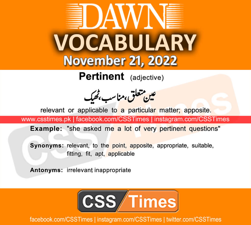 Daily DAWN News Vocabulary with Urdu Meaning (21 November 2022)