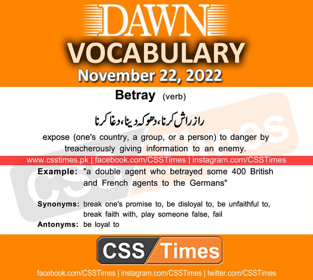 Daily DAWN News Vocabulary with Urdu Meaning (22 November 2022)