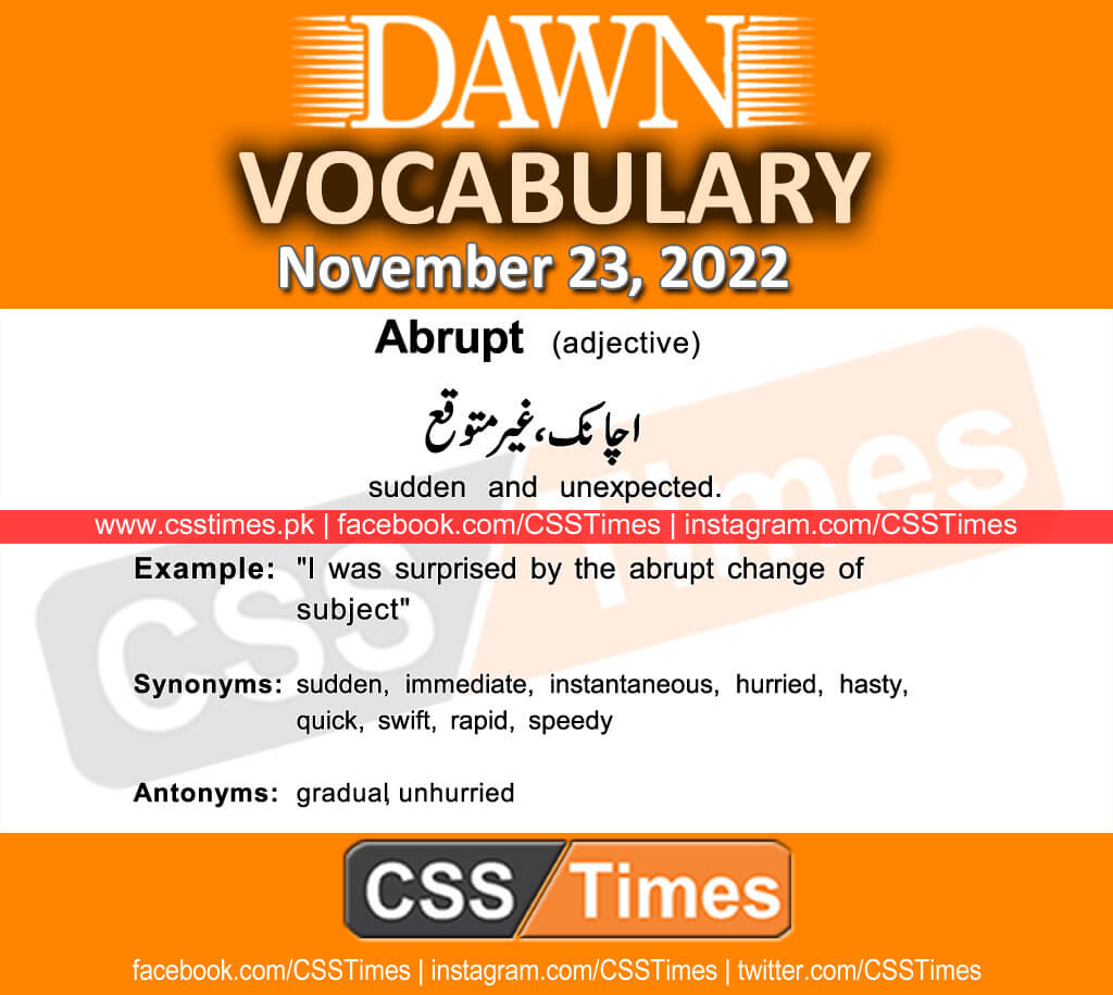 Daily DAWN News Vocabulary with Urdu Meaning (23 November 2022)