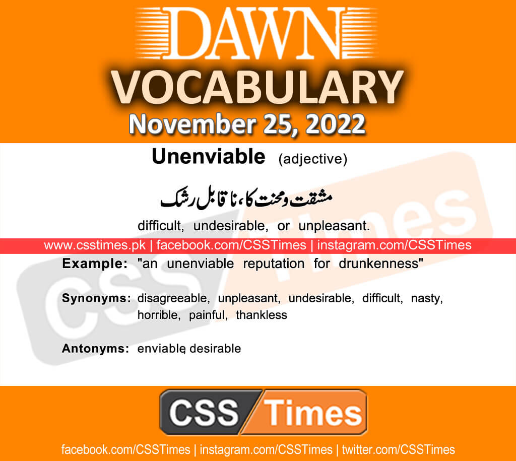 Daily DAWN News Vocabulary with Urdu Meaning (25 November 2022)