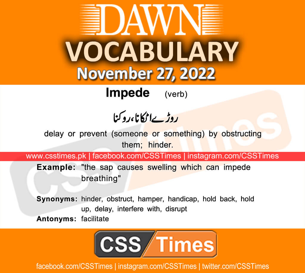 Daily DAWN News Vocabulary with Urdu Meaning (27 November 2022)