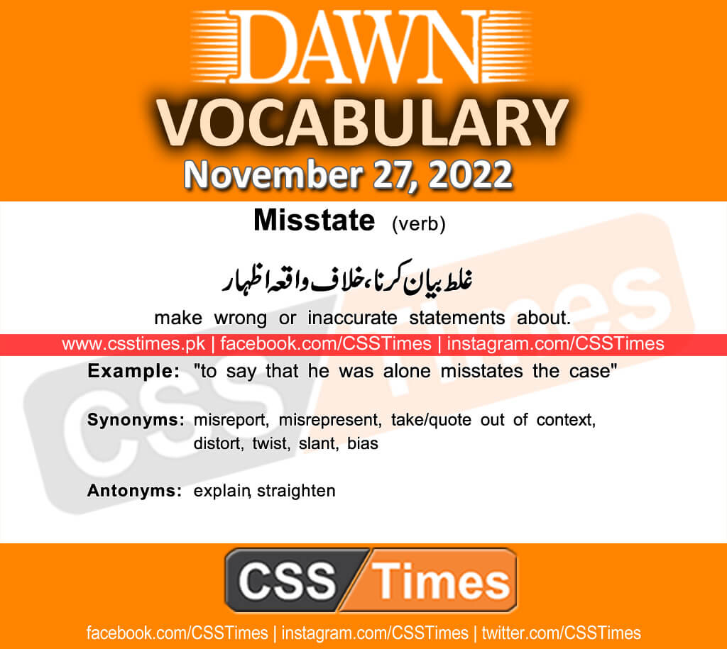 Daily DAWN News Vocabulary with Urdu Meaning (27 November 2022)