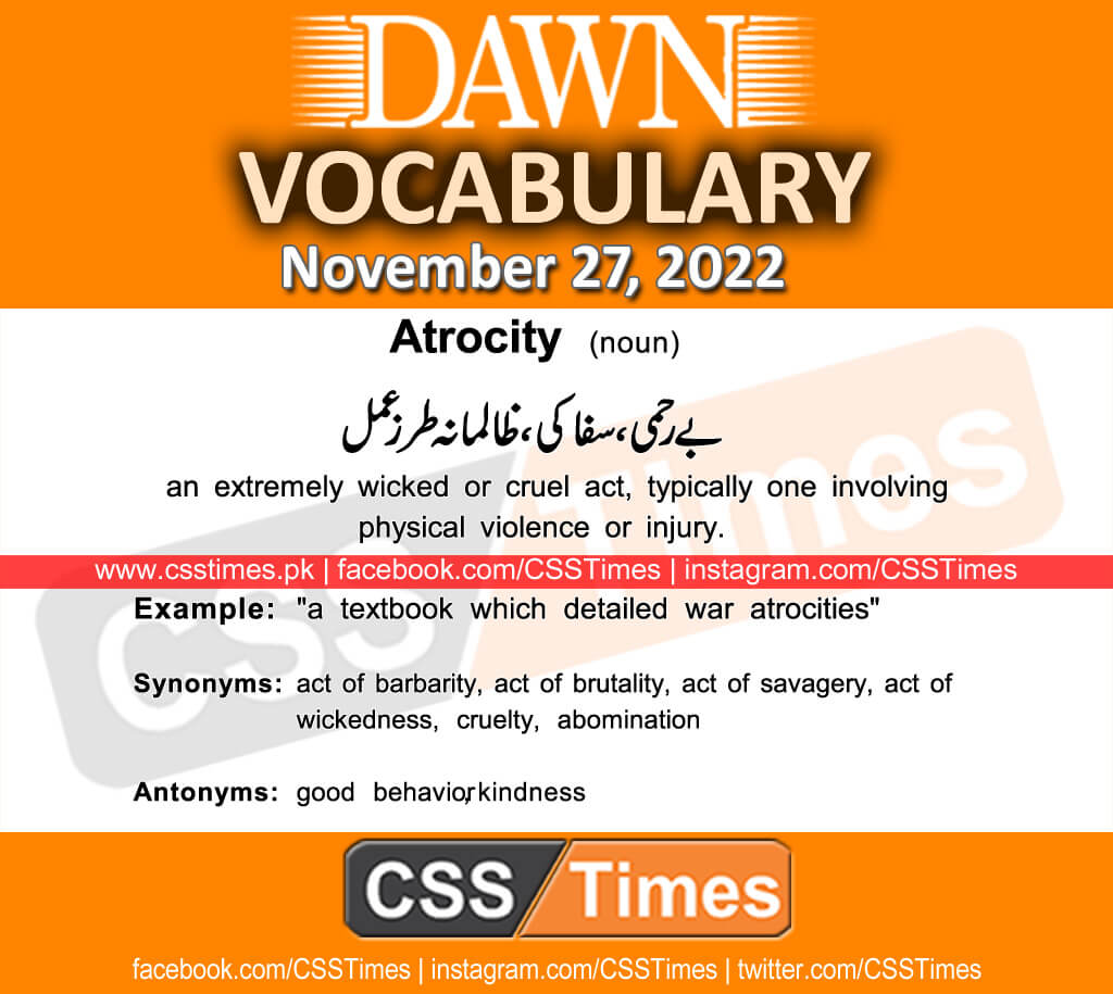 Daily DAWN News Vocabulary with Urdu Meaning (27 November 2022)