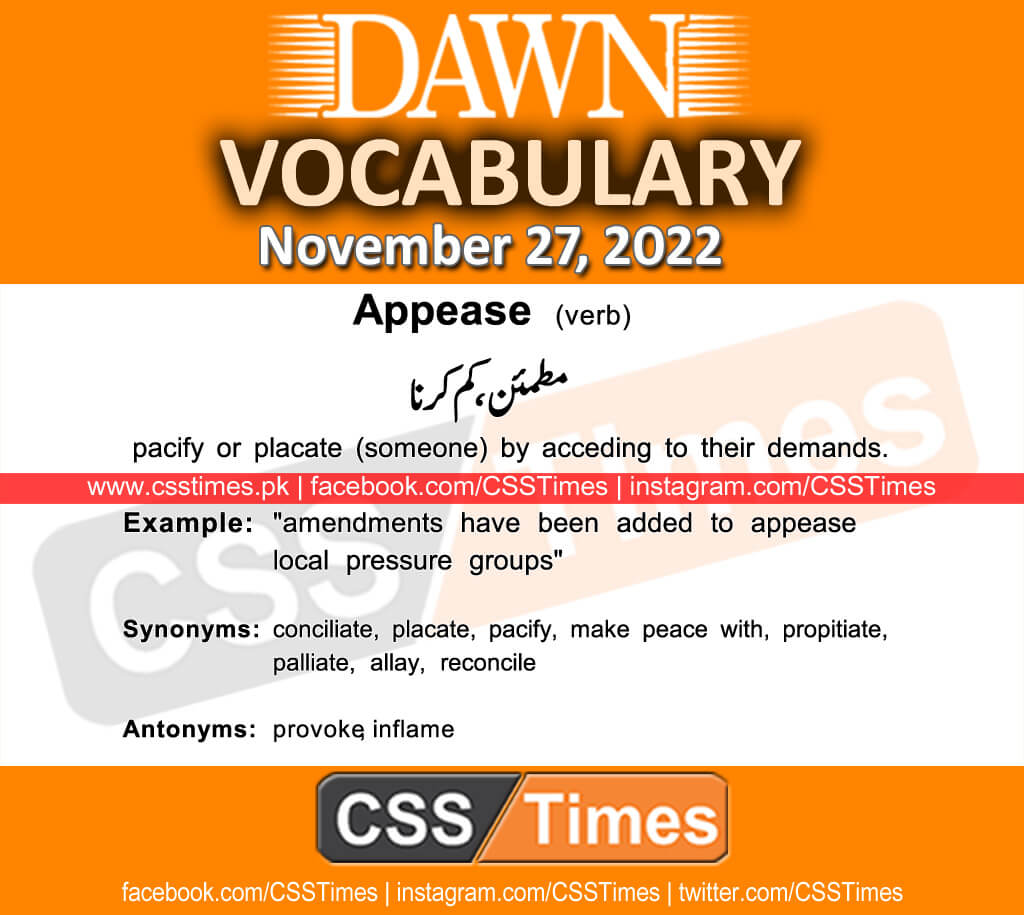 Daily DAWN News Vocabulary with Urdu Meaning (27 November 2022)