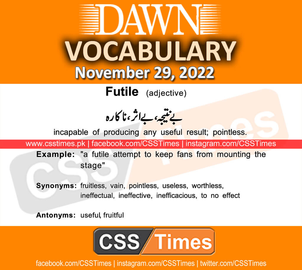 Daily DAWN News Vocabulary with Urdu Meaning (29 November 2022)