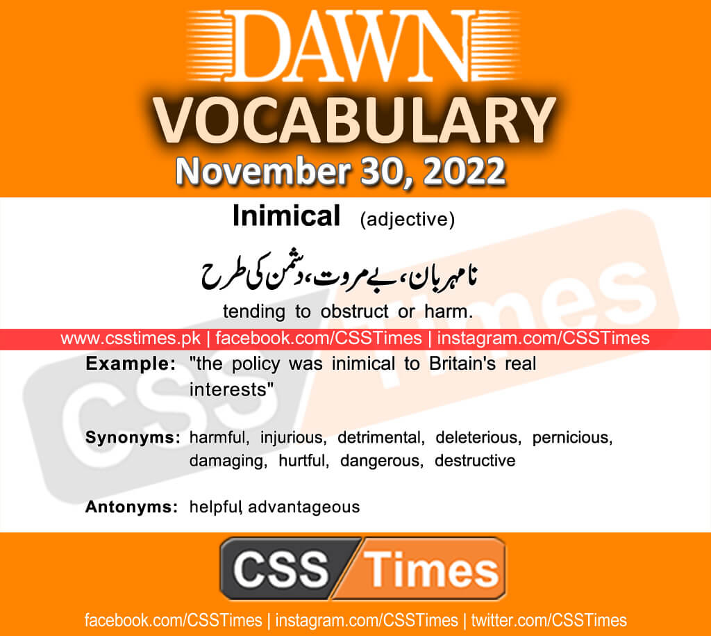 Daily DAWN News Vocabulary with Urdu Meaning (30 November 2022)