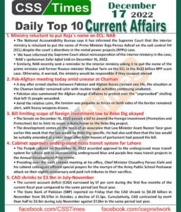 Daily Top-10 Current Affairs MCQs / News (Dec 16 2022) for CSS