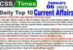Daily Top-10 Current Affairs MCQs / News (Jan 06 2023) for CSS
