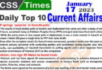 Daily Top-10 Current Affairs MCQs / News (Jan 17 2023) for CSS