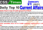 Daily Top-10 Current Affairs MCQs / News (Jan 21 2023) for CSS
