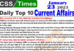 Daily Top-10 Current Affairs MCQs / News (Jan 24 2023) for CSS