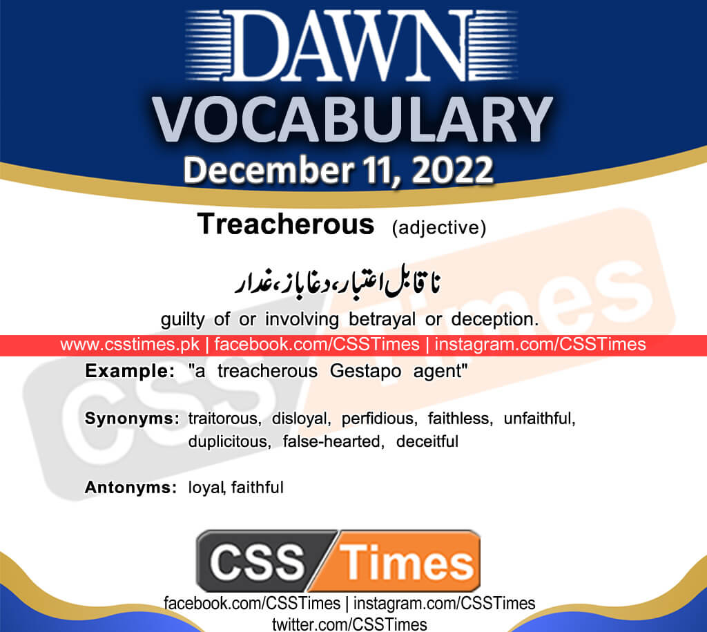 Daily DAWN News Vocabulary with Urdu Meaning (11 December 2022)