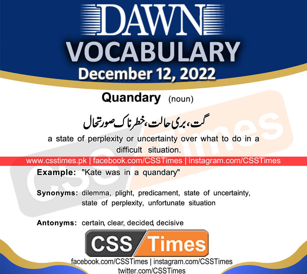 Daily DAWN News Vocabulary with Urdu Meaning (12 December 2022)