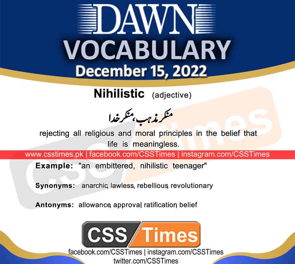 Daily DAWN News Vocabulary with Urdu Meaning (15 December 2022)