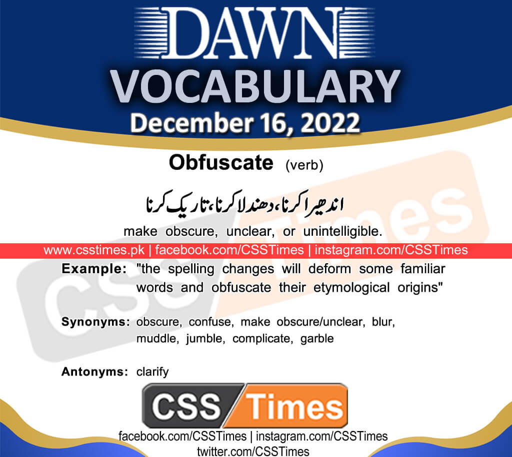 Daily DAWN News Vocabulary with Urdu Meaning (16 December 2022)