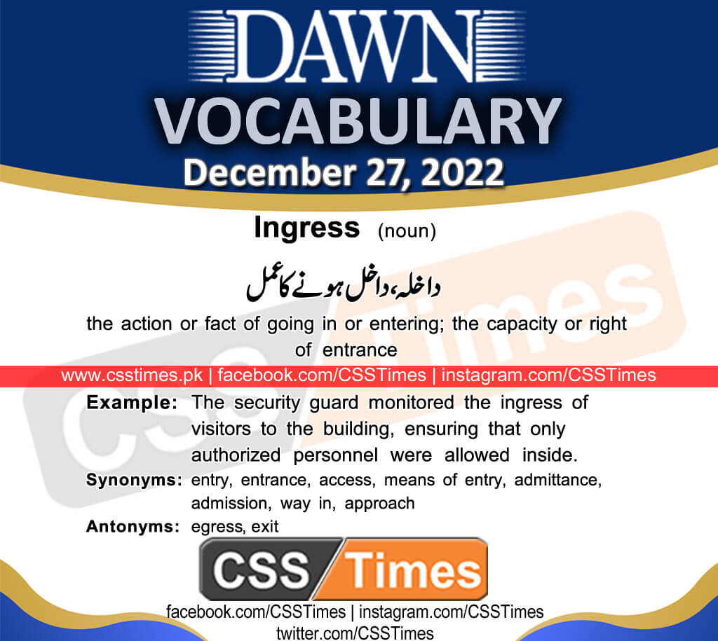 Daily DAWN News Vocabulary with Urdu Meaning (27 December 2022)