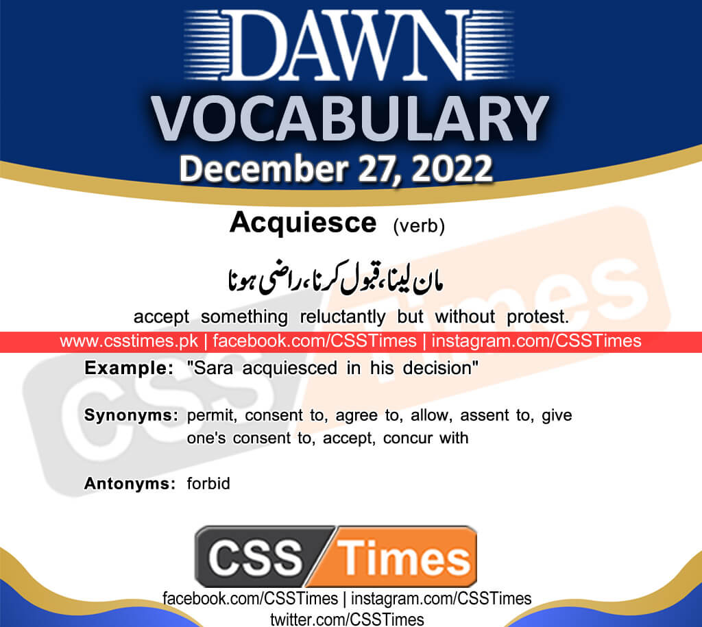 Daily DAWN News Vocabulary with Urdu Meaning (27 December 2022)
