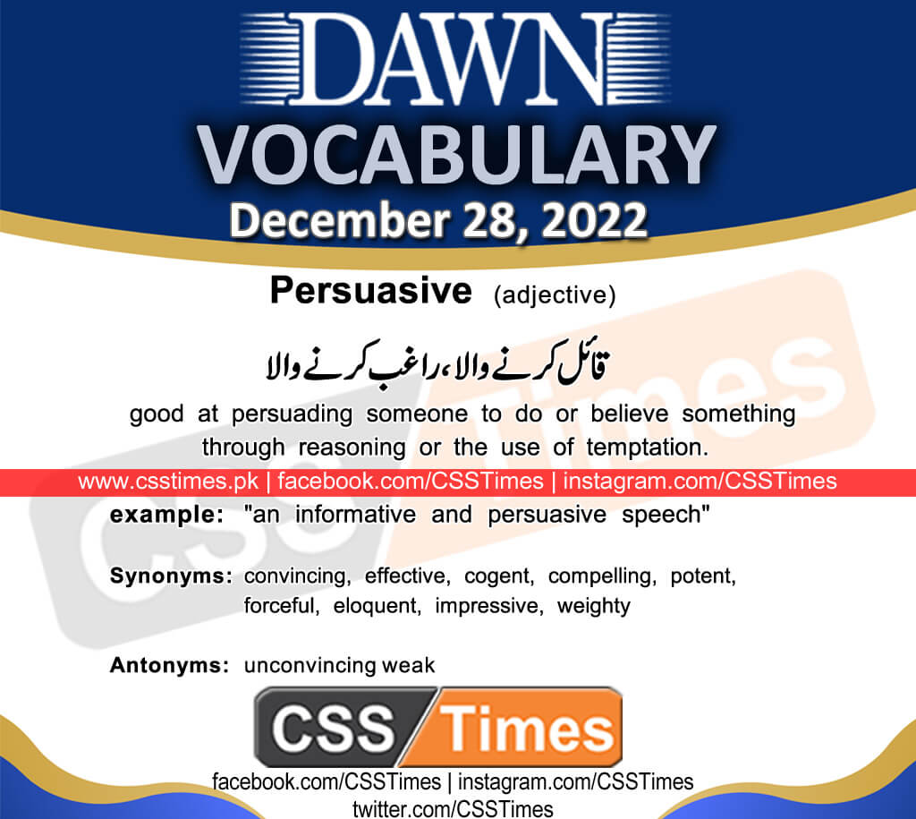 Daily DAWN News Vocabulary with Urdu Meaning (28 December 2022)