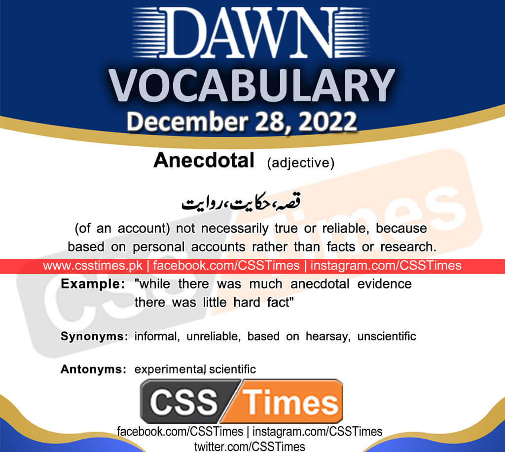 Daily DAWN News Vocabulary with Urdu Meaning (28 December 2022)