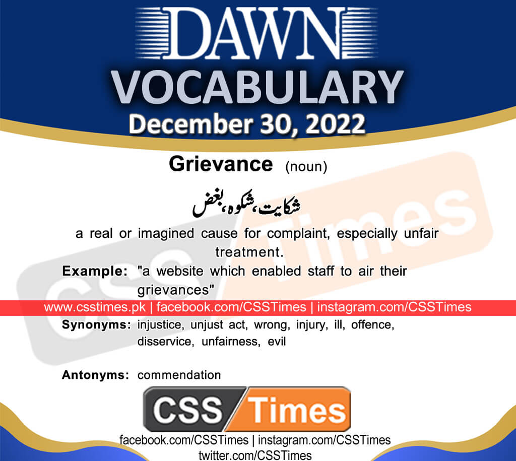 Daily DAWN News Vocabulary with Urdu Meaning (30 December 2022)