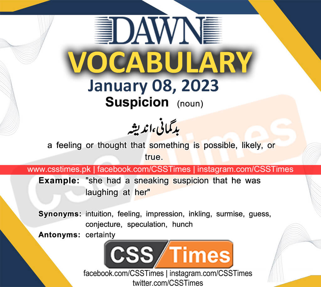 Daily DAWN News Vocabulary with Urdu Meaning (08 January 2023)