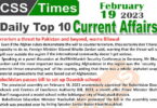 Daily Top-10 Current Affairs MCQs / News (Feb 19 2023) for CSS