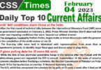 Daily Top-10 Current Affairs MCQs / News (Feb 04 2023) for CSS
