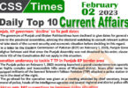 Daily Top-10 Current Affairs MCQs / News (Feb 02 2023) for CSS