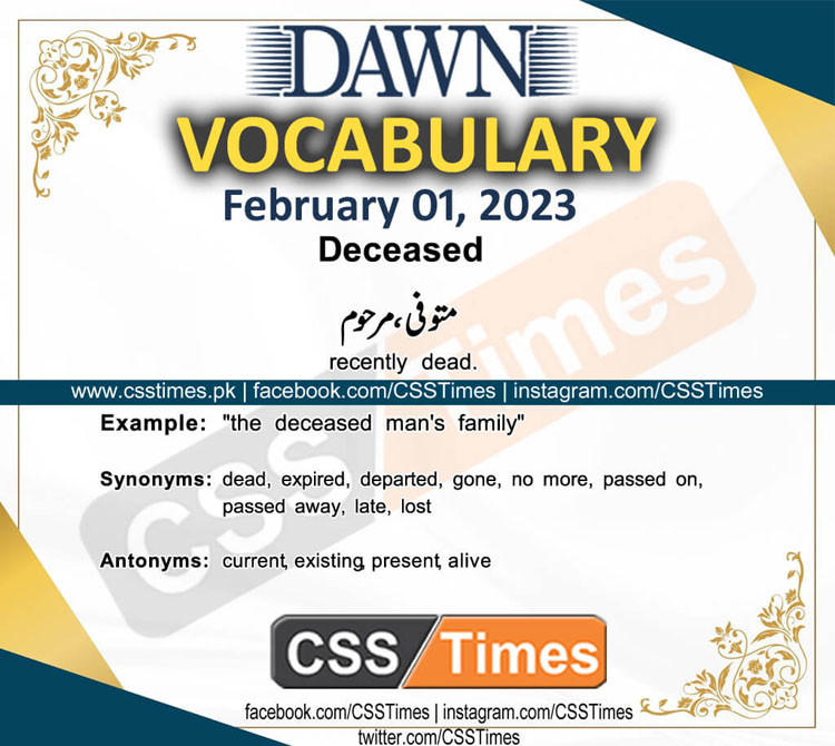 Daily DAWN News Vocabulary with Urdu Meaning (01 February 2023)