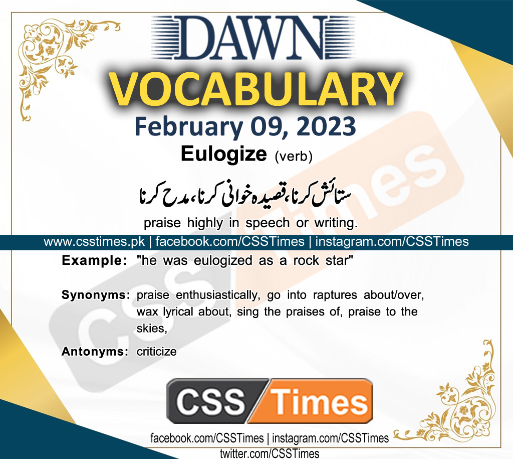 Daily DAWN News Vocabulary with Urdu Meaning (09 February 2023)