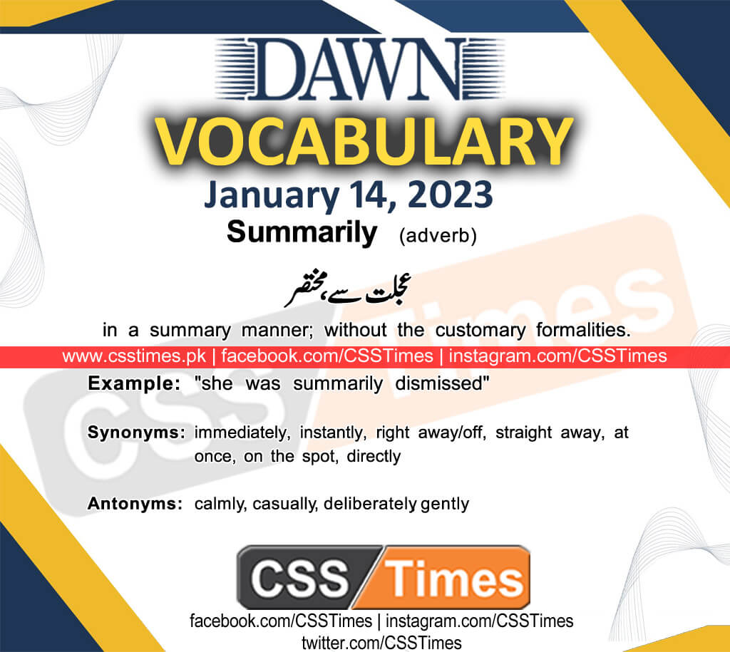 Daily DAWN News Vocabulary with Urdu Meaning (14 January 2023)