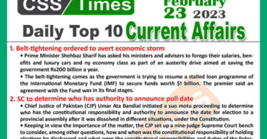 Daily Top-10 Current Affairs MCQs / News (Feb 23 2023) for CSS