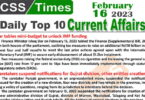Daily Top-10 Current Affairs MCQs / News (Feb 16 2023) for CSS