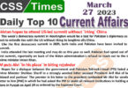 Daily Top-10 Current Affairs MCQs / News (March 27 2023) for CSS