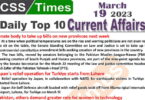 Daily Top-10 Current Affairs MCQs / News (March 19 2023) for CSS