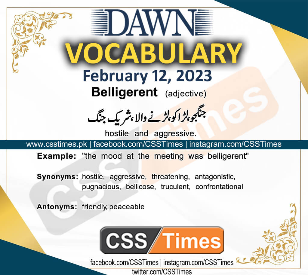 Daily DAWN News Vocabulary with Urdu Meaning (12 February 2023)